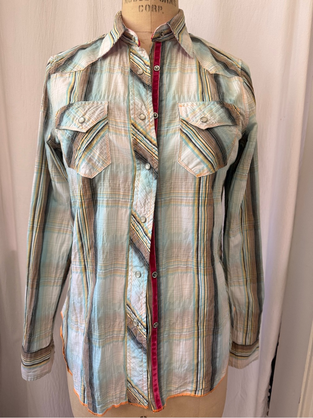 Arnold Zimburg, Light Blue Plaid Button-Front Shirt sz S